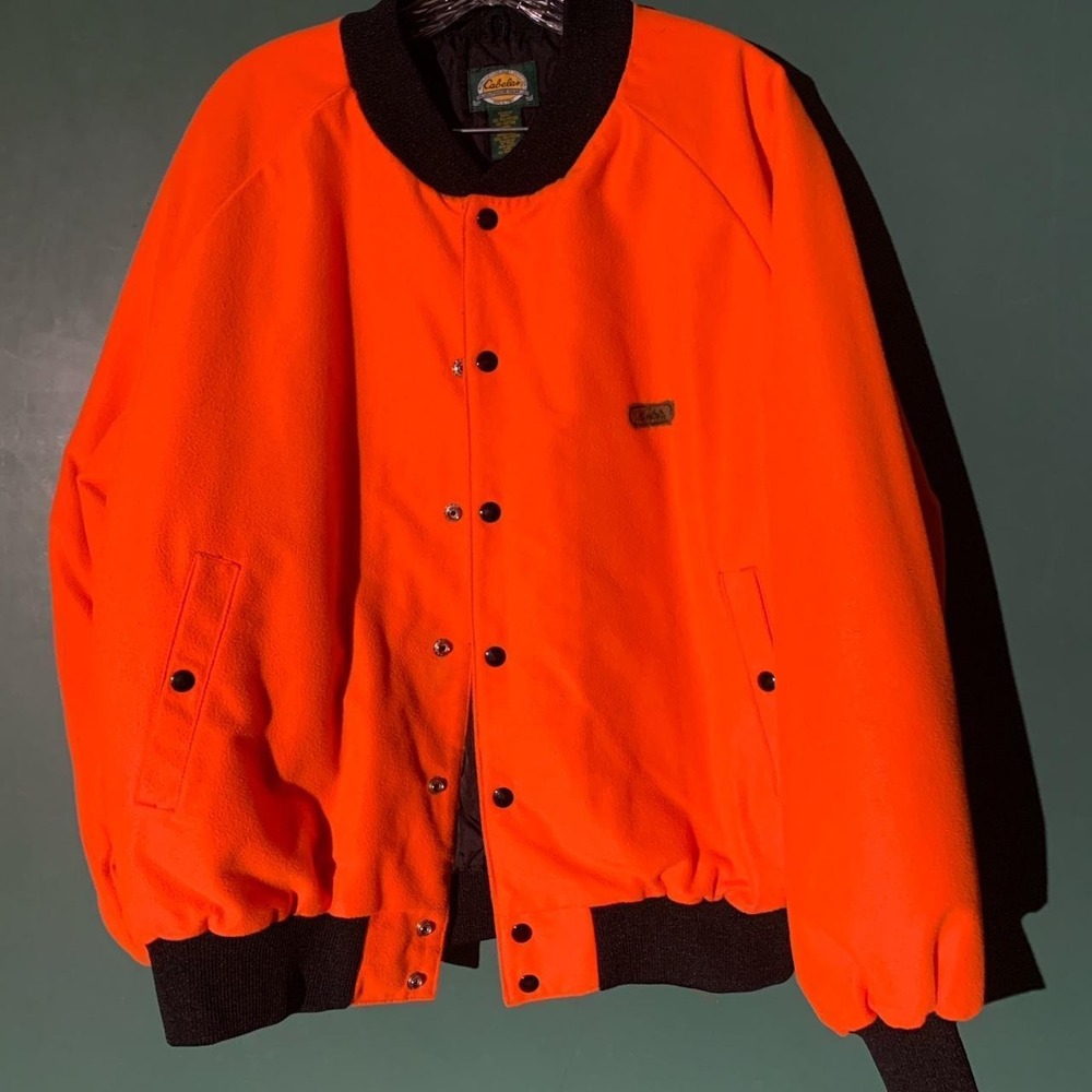 Vintage Cabelas Orange Black Hunting Bomber Jacket Insulated Mens Large